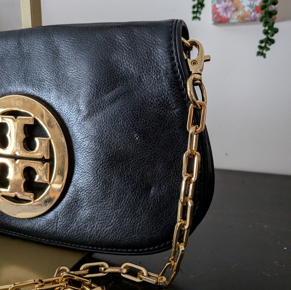 Tory Burch Reva Foldover Crossbody - Black/Gold - Picture 2 of 14